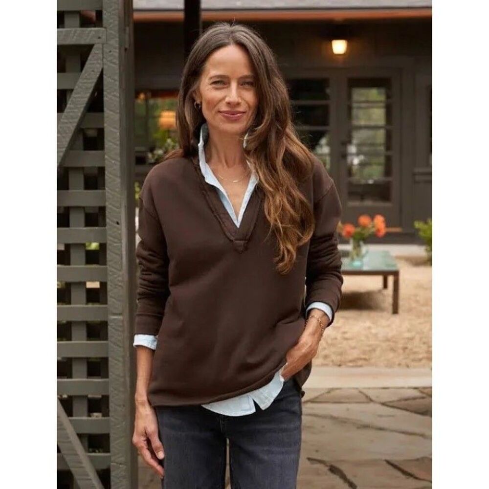 Frank & Eileen Patrick Popover Triple Fleece Henley in Hot Chocolate Size M
